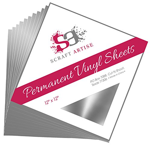 Scraft Artise 12X12 Permanent Vinyl, 10 Pack Silver Outdoor Adhesive Backed Craft Sheets In Glossy Finish Compatible With Silhouette And Cricut To Make Monograms Stickers Decals And Signs #TOP1