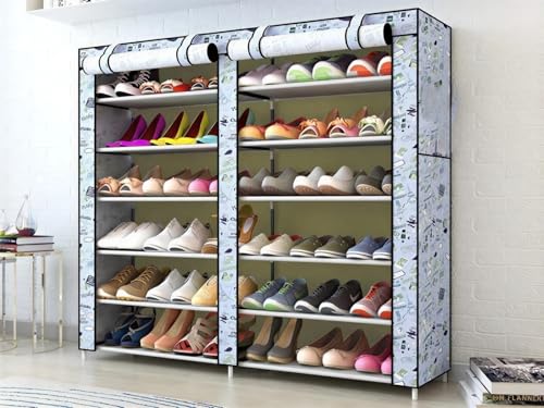 BuenoVida Shoe Rack for Home with Dustproof Cover 12 Layer Shoes Stand for Home Multipurpose Storage Rack Space Saving Shelf for Closet, Entryway, Bedroom (Blue Printed)