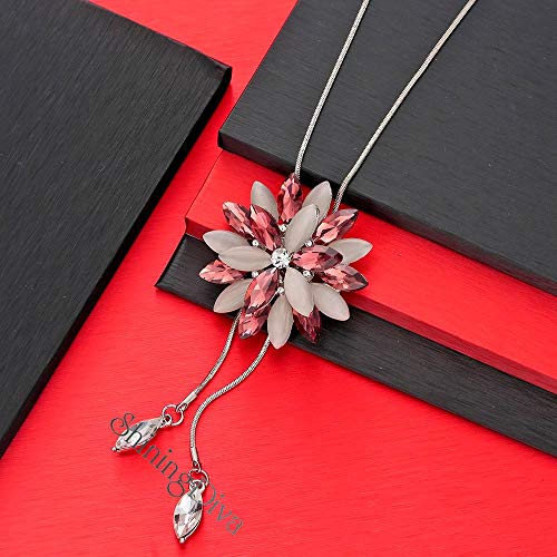 Image of Shining Diva Fashion Crystal Flower Stylish Long Chain Pendant Necklace for Women and Girls