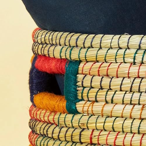 Large Storage Rainbow Jute Grass Lid Basket (21