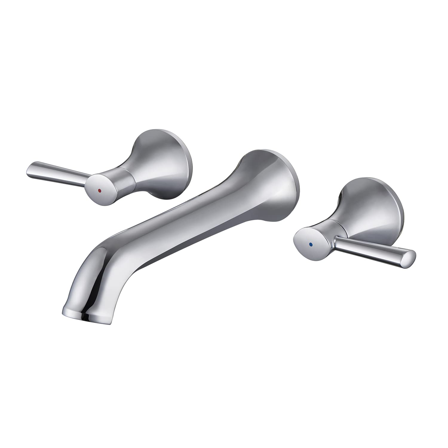 Qinkell Chrome Wall Mount Tub Faucet High Flow Roman Tub Filler Long Spout Reach Bathtub Faucets With 2 Handles,