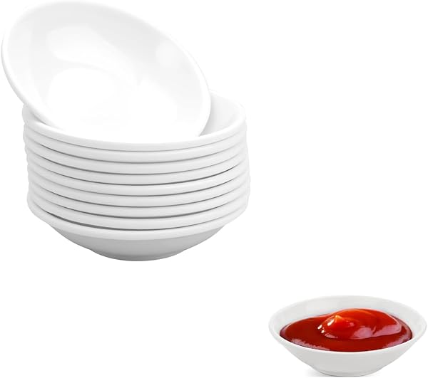 10-Piece Round Soy Sauce Bolss, Mini Sushi Dipping Bowls, Snack Bowls, Reusable Small Saucer, Round Dip Cups for Snacks, Ketchup Dipping Fruits, White - 1