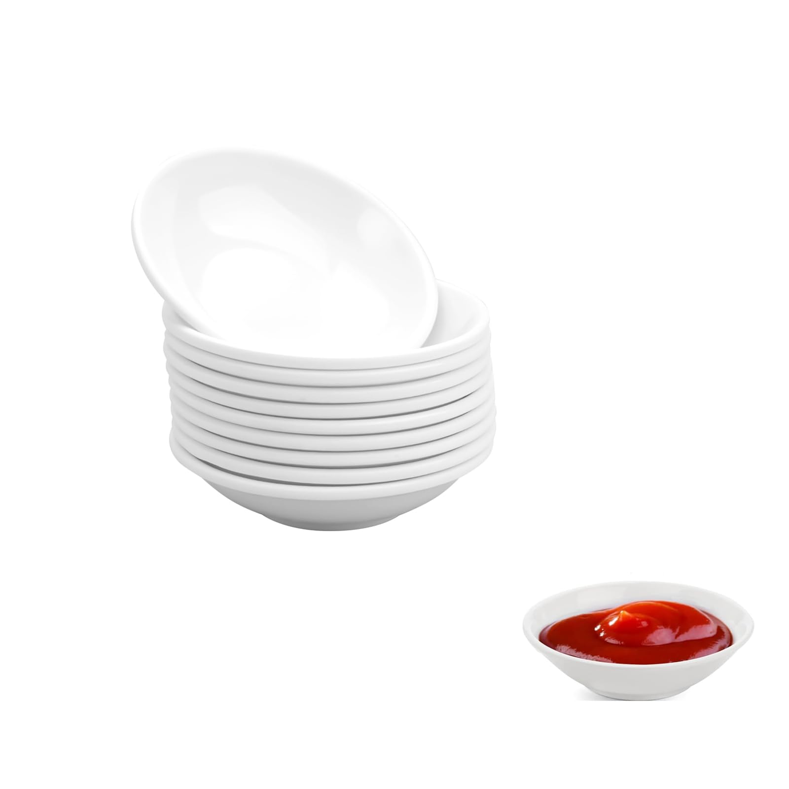 Round Soy Sauce Dish,10 PCS Small Dipping Bowl for Sauces,7.2 x 2 cm Dishes Dip Bowls for Sushi,Reusable Mini Dip Bowl and Sauce Pots for Plate,Stackable Small Bowls for Dips,Condiments (White)