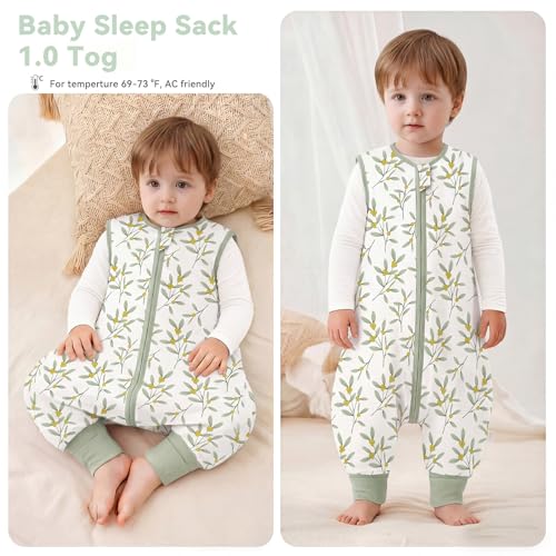 Image of Chilsuessy Toddler Sleep Sack with Feet 6-18 Months, 1.0 TOG Cotton Baby Wearable Blanket with Legs, Sleep Bag Walker with 2-Way Zipper, Osmanthus Fragrans