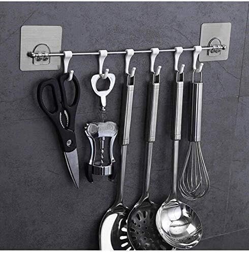 Self Adhesive Kitchen Accessories Items Organizer Kitchen Self Adhesive 6 hook Rack Stand Holder Pack of 1