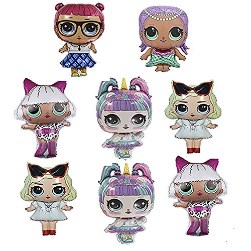 LOL Party's Balloons Surprise Birthday Balloon - Party Favors - Bouquet Decorations Surprise Doll Balloons - Birthday Party Supplies for Girls - 8 Pack For Chirldren’s Party
