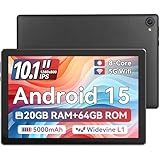 Tablet, 10.1 Inch Android 15 Tablet with 20GB RAM 64GB ROM 1TB Expansion, Octa-core Processor, HD IPS Touchscreen Dual 5MP+8MP Camera, WiFi 6, BT 5.4, Widevine L1 (Black)