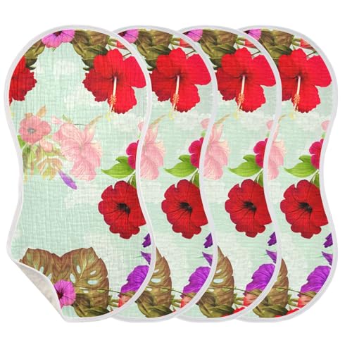Hibiscus Morningglories Green Burp Cloths for Babies Burp Rag Cotton Spit Up Rag for Babies Girls Infants3
