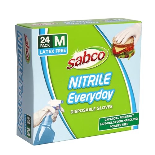 Sabco Nitrile Everyday Latex Free Disposable Gloves, Medium (Pack of 24)
