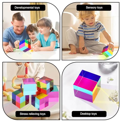 IGTOPS CMY Farbwürfel mit Ständer, CMY Mixing Color Cube, Acrylwürfelprisma, Dekorationen für Haus Büro, Wissenschaftlicher Lernwürfel, Dekorative RGB Dispersion farbige CMYcube (50mm/1.97inch)