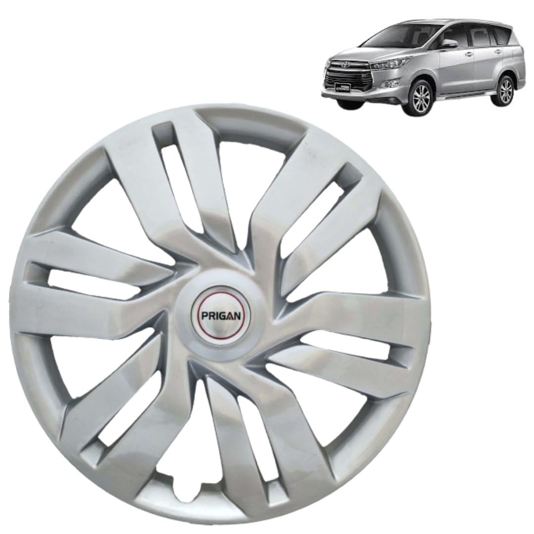 PRIGAN Wheel Cover for Toyota INNOVA Old 15 Inch Silver Wheel Cap (Available in 15 Inch) (Set of 4 Pcs) (Press Fitting) Model- IDTEC Silver-15
