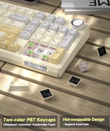 Image of SOLAKAKA KI99 Pro 96% Wireless Gaming Keyboard, RGB Creamy Keyboardw with Knob, Hot-Swappable Pre-Lubed Switches, Gasket Structure Mechanical Keyboards (Beige-White, Non-Silent Version)