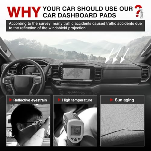 Image of Autorder Dashboard Cover Mat for Chevy Chevrolet Silverado /GMC Sierra 1500 2500HD 3500HD 2022-2025 2026 Accessories Dash Cover Upgrade Flannel Dash Mat Sunshade Glare UV Rays Protector (with HUD)