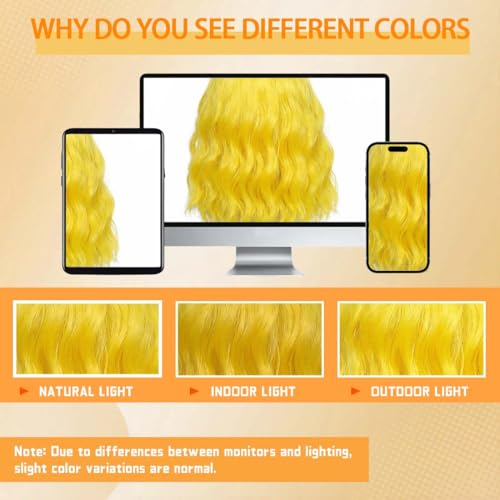 Image of Pastel Yellow Wavy Bob Wig for Women, Short Shoulder Length Synthetic Wig with Bangs, Matte Natural Realistic Look Lightweight Hairpiece, Yellow Color for Daily Wear & Cosplay Costume