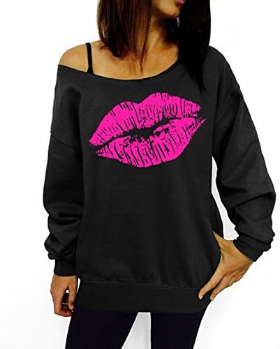 Women's Sweatshirt Lips Sexy Off The Shoulder Slouchy Pullover