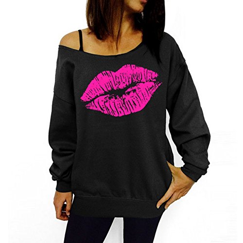 Women's Sweatshirt Lips Sexy Off The Shoulder Slouchy Pullover