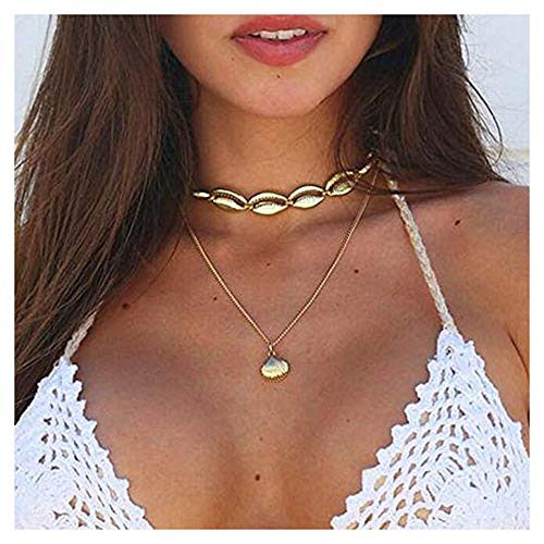Preisvergleich Produktbild Anglacesmade Bohemia Layered Choker Halskette Muschel Choker Conch Halskette Cowrie Charm Anhänger Halskette Strand Schmuck Mehrschichtige Ketten für Damen und Mädchen