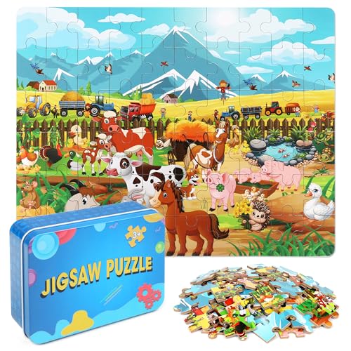Image of LELEMON Puzzles for Kids Ages 4-8 100 Piece Toys Puzzle for Kid Children Jigsaw Puzzles Puzles in a Metal Box Educational Learning Puzle Toys for Kids Girls Boys