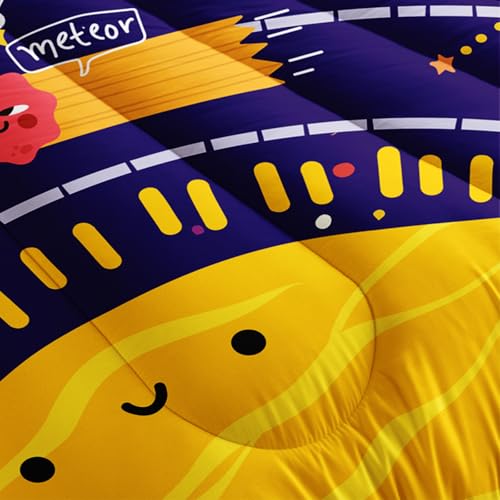 Image of Cartoon Outer Space Theme Comforter Set Queen for Kids,Boys Queen Size Bedding Set Galaxy,Galaxy Quilt Queen Size,with 1 Comforter with 2 Pillow Case