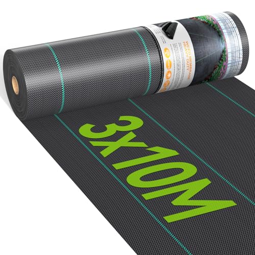 iropro Malla Antihierbas, 3m x 10m, 30m² Malla contra Malas Hierbas, Tela Antihierbas, Tela Geotextil para Control de Maleza, Protección césped Artificial, Lona antimalezas jardín, Anti-UV