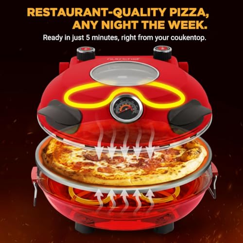 NutriChef Electric Pizza Oven | 1200W Countertop Pizza Maker with Temperature Control & Thermometer | Viewing Window for Precise Cooking | Heats up to 800˚F | Easy to Clean Non-Stick Coating | Red by NutriChef - Image 2