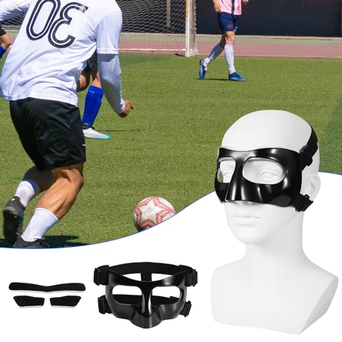 Nasenschutz für Gebrochene Nase, 15x9,5cm Verstellbarer Gesichtsschutz mit Pads Gesichtsschutz Sport-Trainings-Gesichtsmaske Nasenschutz für Erwachsene Jugendliche Basketball (Schwarz)