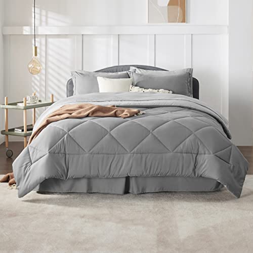 Bedsure Queen Comforter Set - 7 Pieces Reversible Queen Bed Set Bed In A Bag With Comforters Queen Size, Sheets, Pillowcases & Shams, Grey Bedding Sets #TOP6
