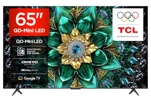 TCL 65Q6C 65' QD-Mini LED SMART TV, 4K HDR Premium 1000nits, con tecnologia Google TV (Dolby Vision IQ e Atmos, sistema audio Onkyo 2.1, Motion Clarity Pro a 144 Hz, Game Master)