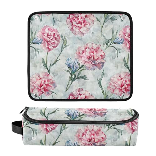 Organizador para Herramientas de Cabello Pink Big Floral 2 en 1 con Estera Resistente al Calor y Doble Capa para Planchas y Accesorios de Cuidado Capilar Portátil miniatura 3