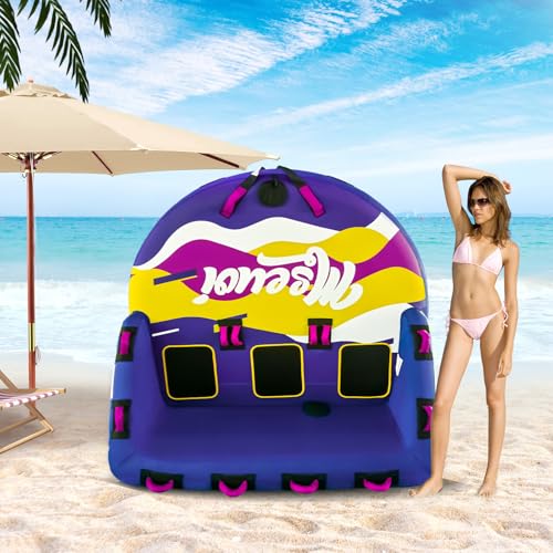Image of Inflatable Water Towable Tube for Boats Heavy-Duty 1-3 Rider Tow Tube with Reinforced Handles, Quick-Connect Tow Rope, Rapid Air Valve