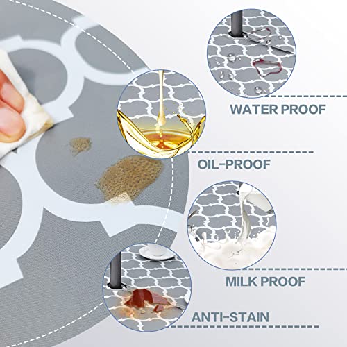 Randlanter Vinyl Round Fitted Tablecloth With Umbrella Hole Table Cover With Flannel Backing Oil&Waterproof Wipeable Vibrant Colors Elastic Edge Table Cover - Grey Morocco 36-44" #TOP1