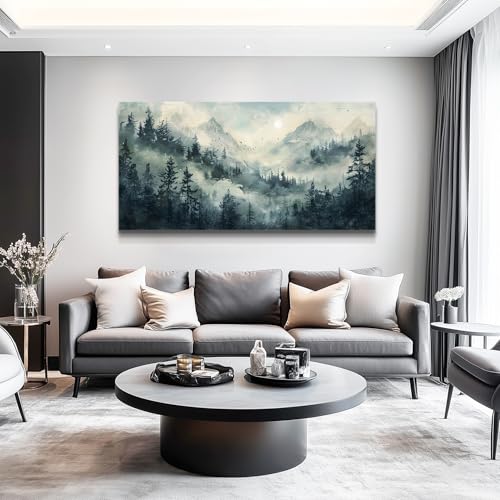 KELIYUAN Modern Large Canvas Print Wall Art Misty Forest Landscape Painting Home Decoration Natural Landscape Artwork Picture Living Room Bedroom Office Wall Decoration Ready To Hang 24x48 Inches