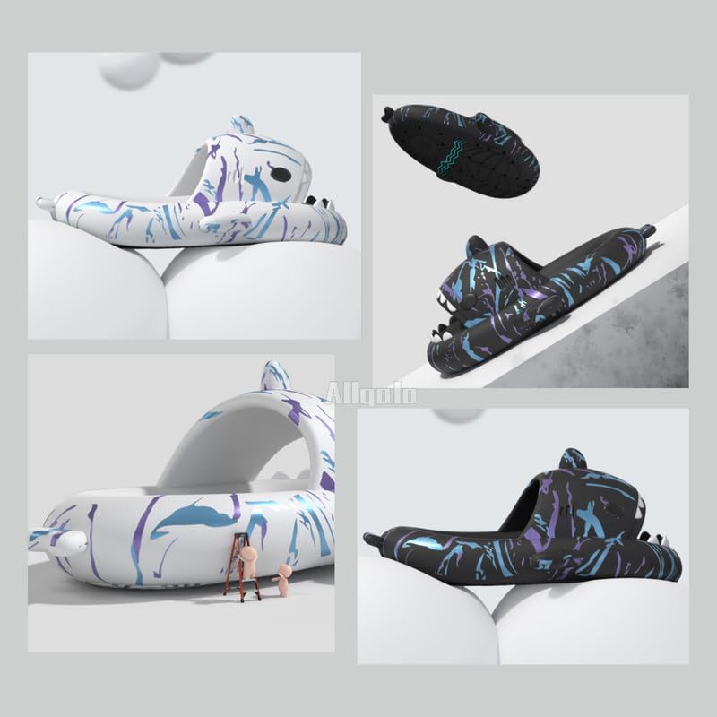 Image of allgala Shark Slides for Women Men and Big Kids Novelty Soft Slippers Open Toe Shark Sandals Cushioned Slides Beach Pool Shower Cruise Slippers with Comfy Cushioned Thick Sole