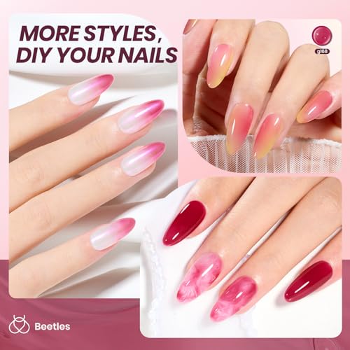 Image of Beetles Burgundy Red Gel Nail Polish - 15ML Wine Red Neutral Cherry Color Jelly Gel Polish Soak Off UV Translucent Effect Blushed Wine Series Manicure Gift for Women
