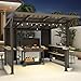 ALAULM 10'x 10' Hardtop Grill Gazebo, Outdoor BBQ Gazebo with Storage Shelves and Expansion Platform, Permanent Galvanized Steel Lean to Canopy with Grey-Black Metal Privacy Screen for Patio