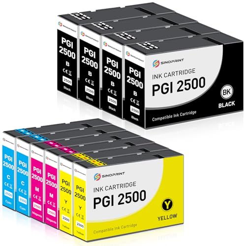 SINOPRINT 10er-Pack 2500XL Druckerpatronen Kompatibel mit Canon PGI-2500XL Patronen Multipack für Canon Maxify MB5150 Patronen MB5050 MB5155 MB5350 MB5450 MB5455 iB4050 iB4150 Tintenpatronen
