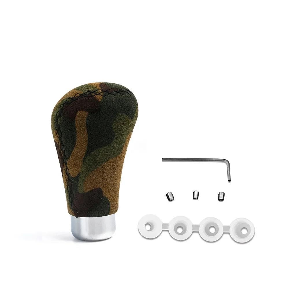 HYASDBWE Car Camouflage Color AT MT PU Leather Aluminum Manual Gear Shift Knob Gear Shift Stick Lever Headball Gear Shifter Parts