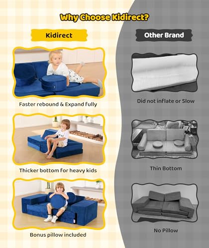 Kidirect Modular Kids Play Couch, K12 320+DIY Convertible Foam Couch for Boys & Girls, Versatile Foam Fort Building Set, Child Sectional Kids Sofa for Playroom Bedroom(Ocean Blue) - Image 2