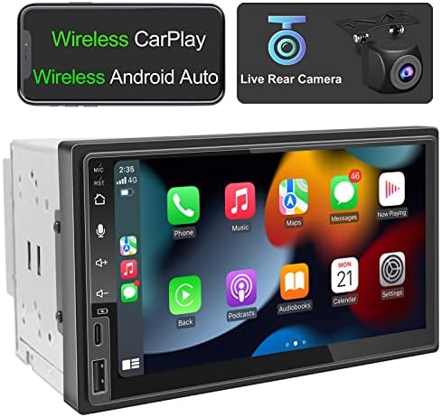 IYING 7 Inch Car Radio Wireless CarPlay Wireless Android Auto Universal Double Din Car Stereo with Live Rear-View Backup Camera AirPlay Bluetooth AM/FM Radio in-Dash Car Stereo Receiver Car MP5 Player