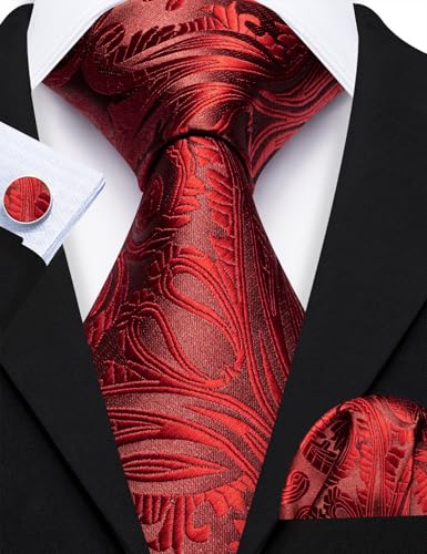 Image of Barry.Wang Men Ties Paisley Woven Silk Necktie Set with Pocket Suqare Cufflinks Formal