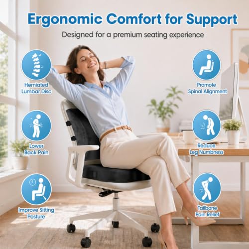 Image of CloudBliss Lumbar Support Pillow & Seat Cushion Set for Office Chair, Desk Chair, Wheelchair & Car-Memory Foam Back Support, Ergonomic Chair Cushions,Sciatica Pain Relief,Home Essentials(Grey,XL)