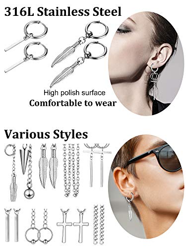 16 Pieces Hoop Dangle Earrings Dangle Hinged Hoop Earrings Stainless Steel Earrings Long Chain Pendant Earrings #TOP2