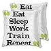 YAOAYAOE Housse de Coussin,Lettre de Motivation typographique créative Eat Sleep Work Train Répéter Taie d'oreiller pour Canapé Maison Salon Chambre Décoration D'intérieur,55x55cm,,Ensemble de 2 pi