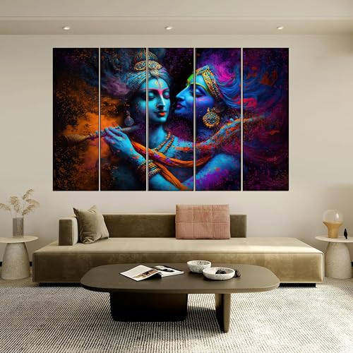 Image of KYARA ARTS Wood Framed, Radha Krishna wall Painting with frame multicolor 50 x 30 inch set of 5 (Design-04)