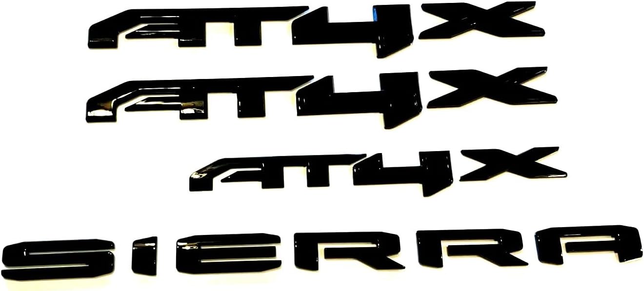 4Pcs New Doors Rear AT4X Nameplate 3D Emblems Badge Replacement for 2023-2026 Sierra 1500 (Gloss Black)