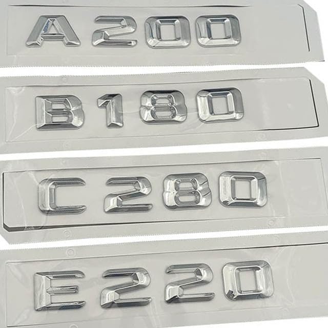 AE-PRO - 3D ABS Car Trunk Emblem Sticker For Mercedess Letters A B C E 180 200 220 300 320 Logo B180 W246 A200 W176 C300 W205 E300 W212 (Chrome 14-16 E220)