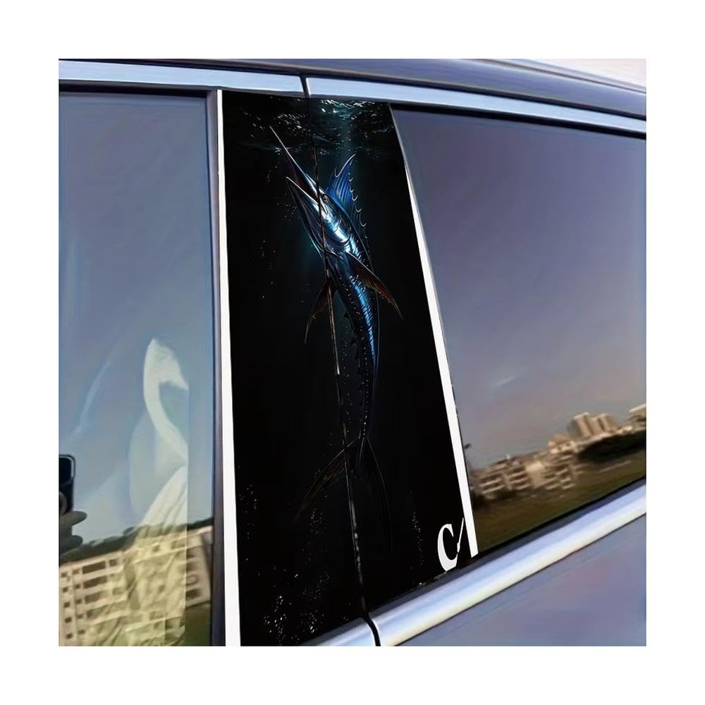 Auto Accessory 2pcs Car Center Pillar Sticker Blue Marlin Glossy Material Protective Film