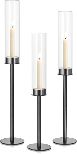 Portavelas Black Hurricane Candeldo Taper Candelabros Candelabros de cristal, centro de mesa, juego de 3 velas para chimenea, decoración moderna