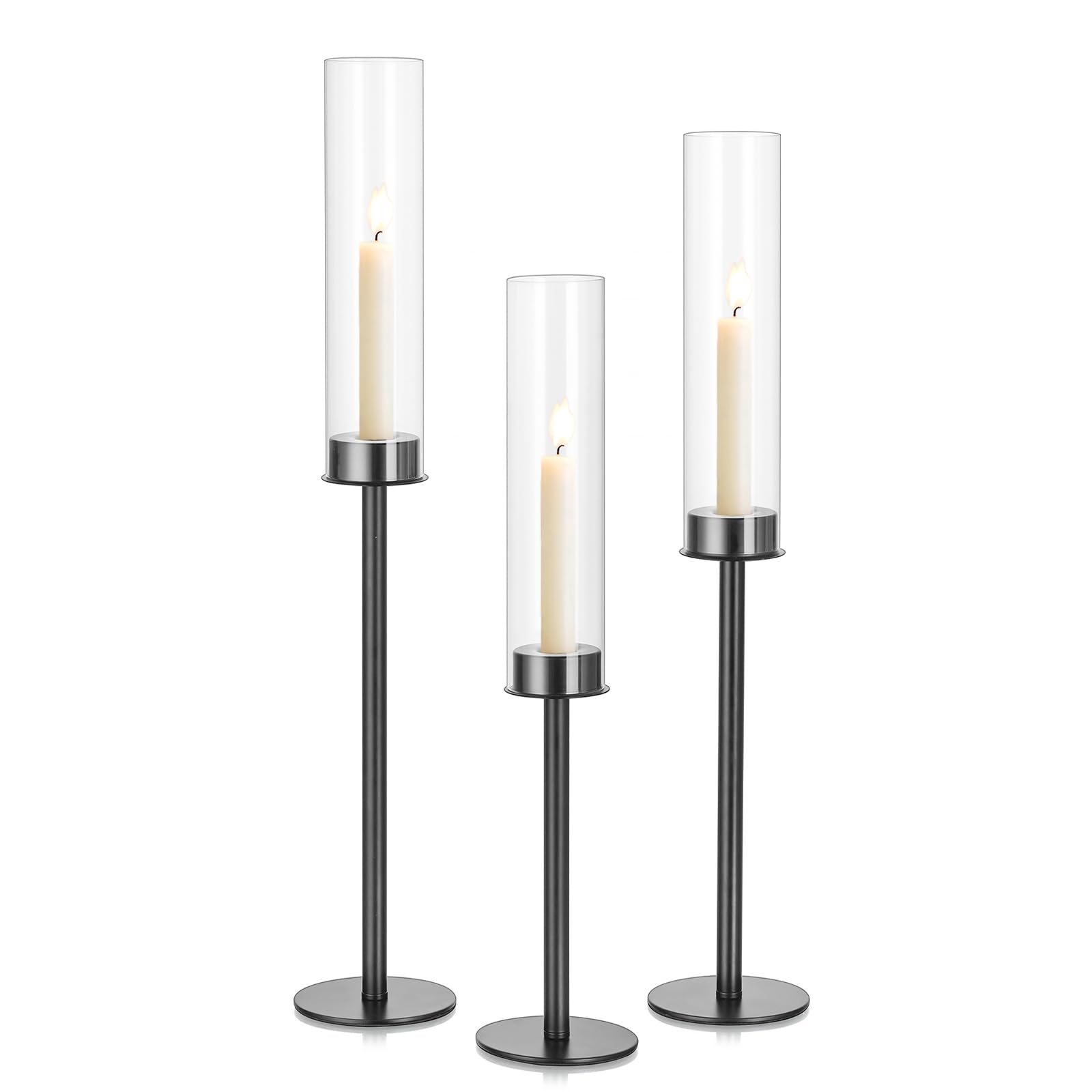 Candlestick Candle Holder Black Hurricane: Candeldo Taper Candle Holders Glass Table Centerpiece Set of 3 Fireplace Candles Stand Modern Decoration
