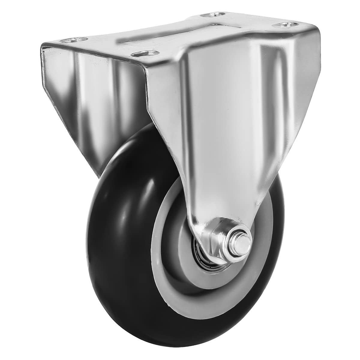4 Pack 4" Caster Wheels On Black Polyurethane Wheels Top Plate Non Swivel Rigid Fixed Stationery with Hardware Kit